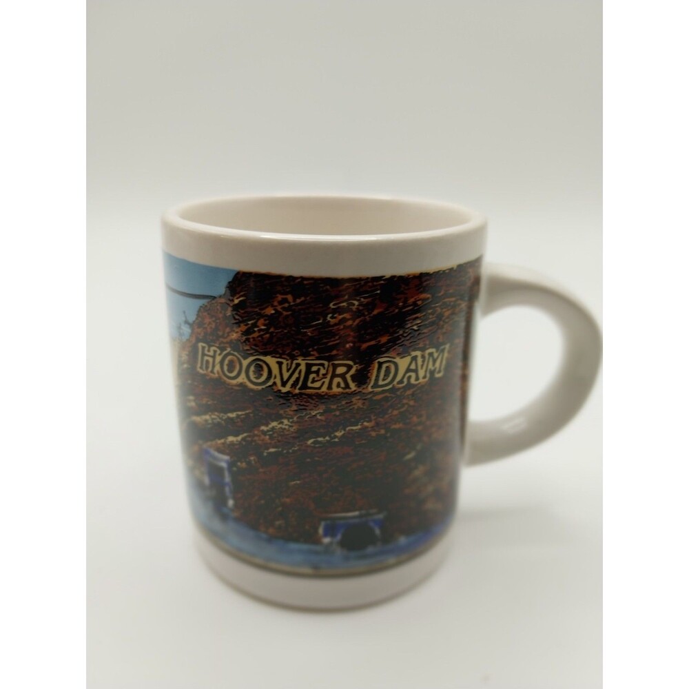 Hoover Dam Mug Vtg Landscape Graphic 70s 80s Travel Souvenir Espresso Small